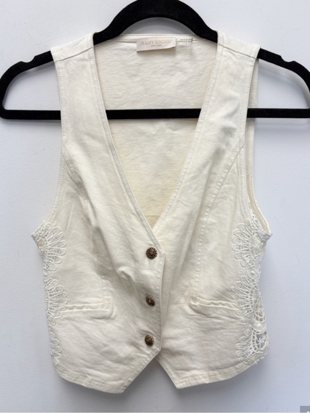 Ramy Brook Cream Embroidered Cotton Vest with Button Front